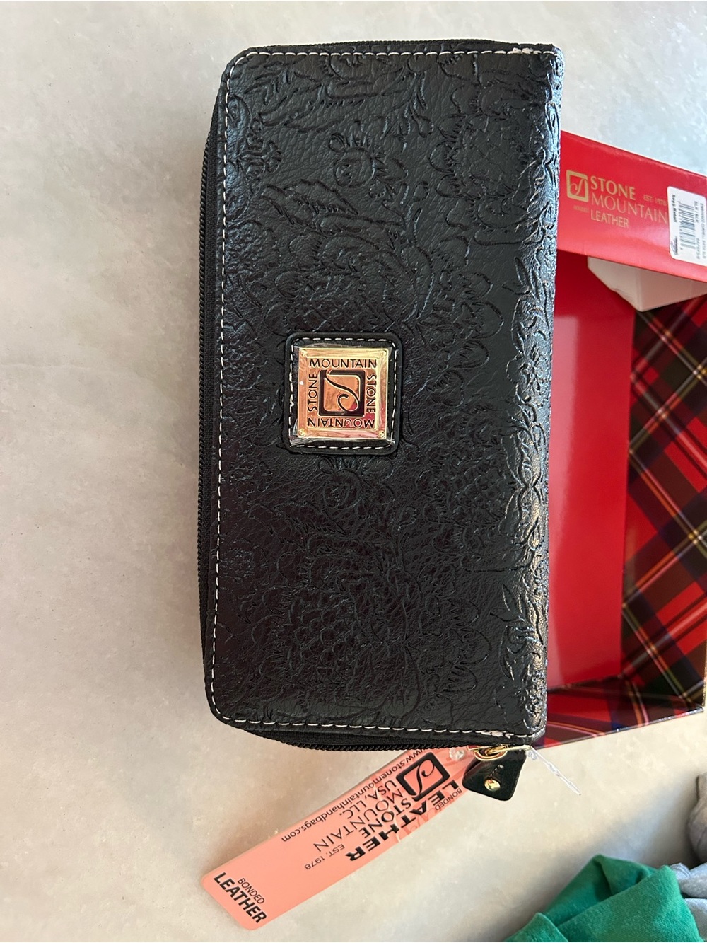 Stone Mountain Accessories Black Embossed Zip-Around Leather Wallet